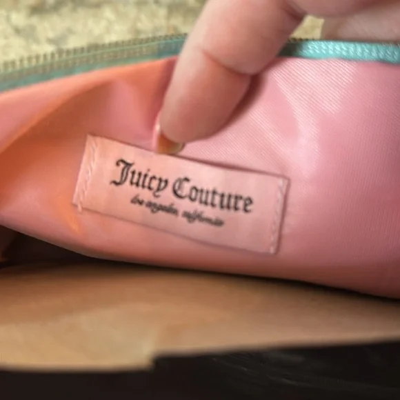 Juicy Couture Logo Travel Cosmetic Bag Teal Blue Makeup Case Y2K NEW - Picture 6 of 11